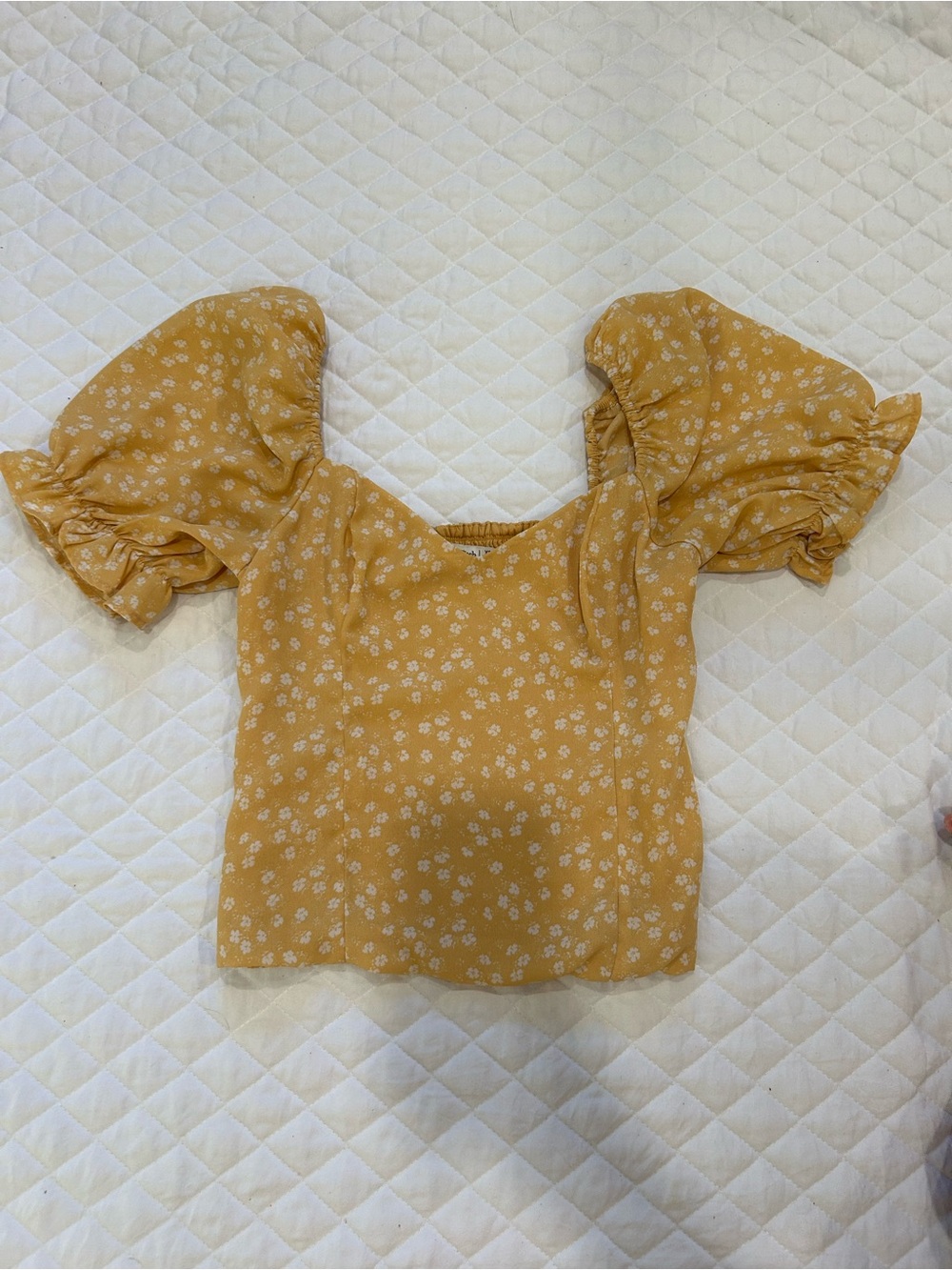Abercrombie & Fitch Yellow Floral Puff Sleeve Sweetheart Corset